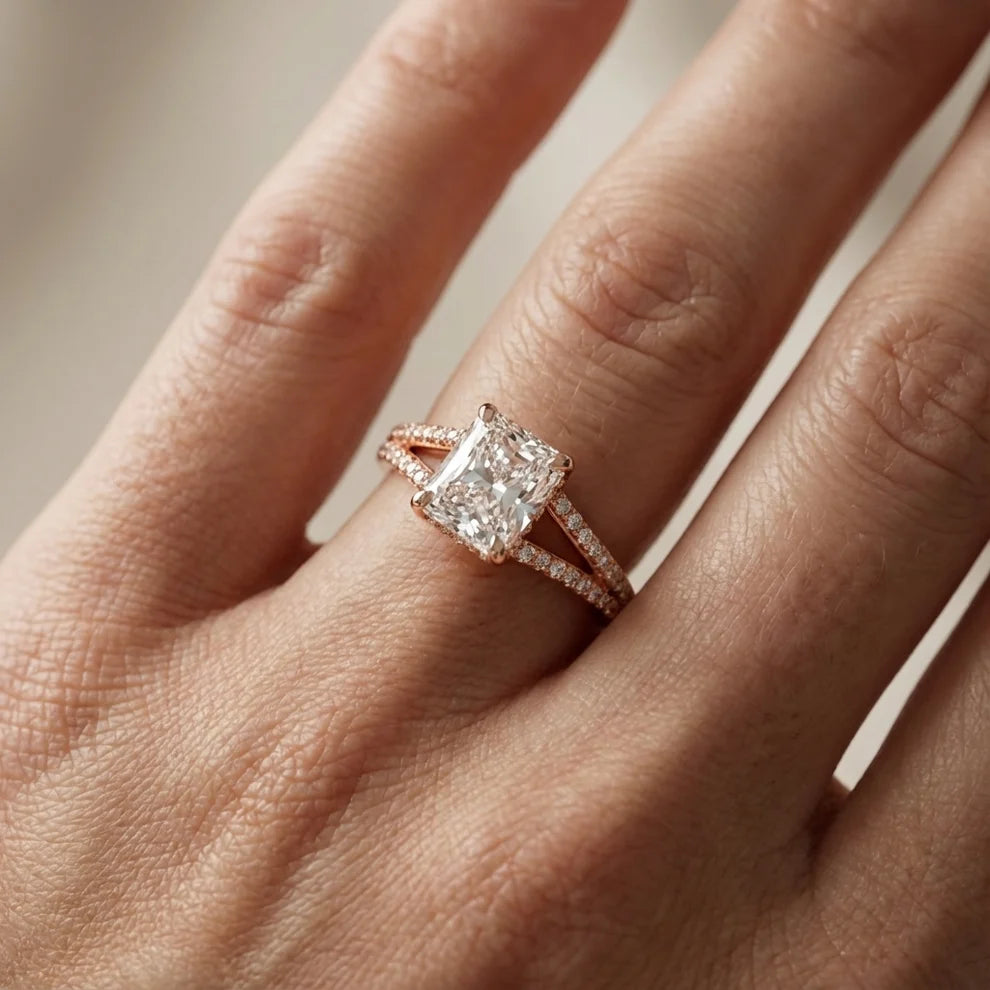 Eternal Embrace Solitaire Radiant Diamond Engagement & Wedding Ring