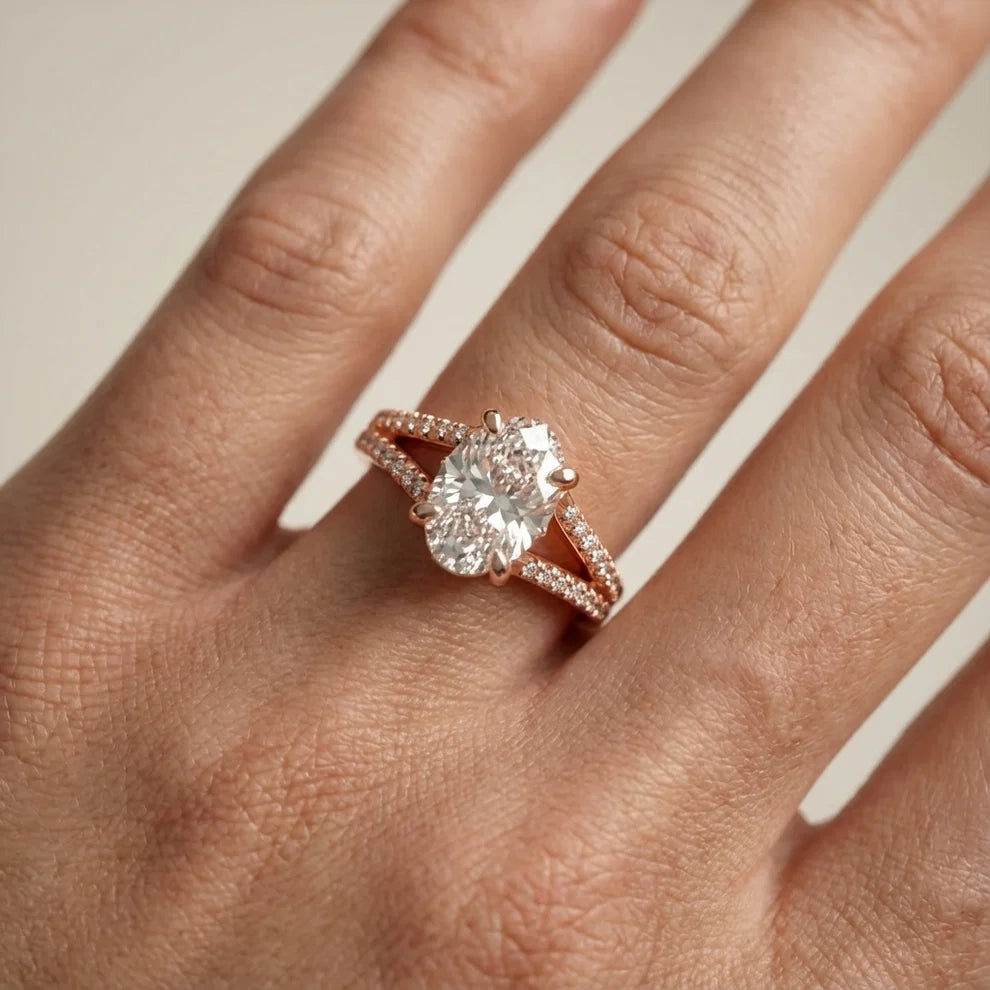 Eternal Embrace Solitaire Oval Diamond Engagement & Wedding Ring