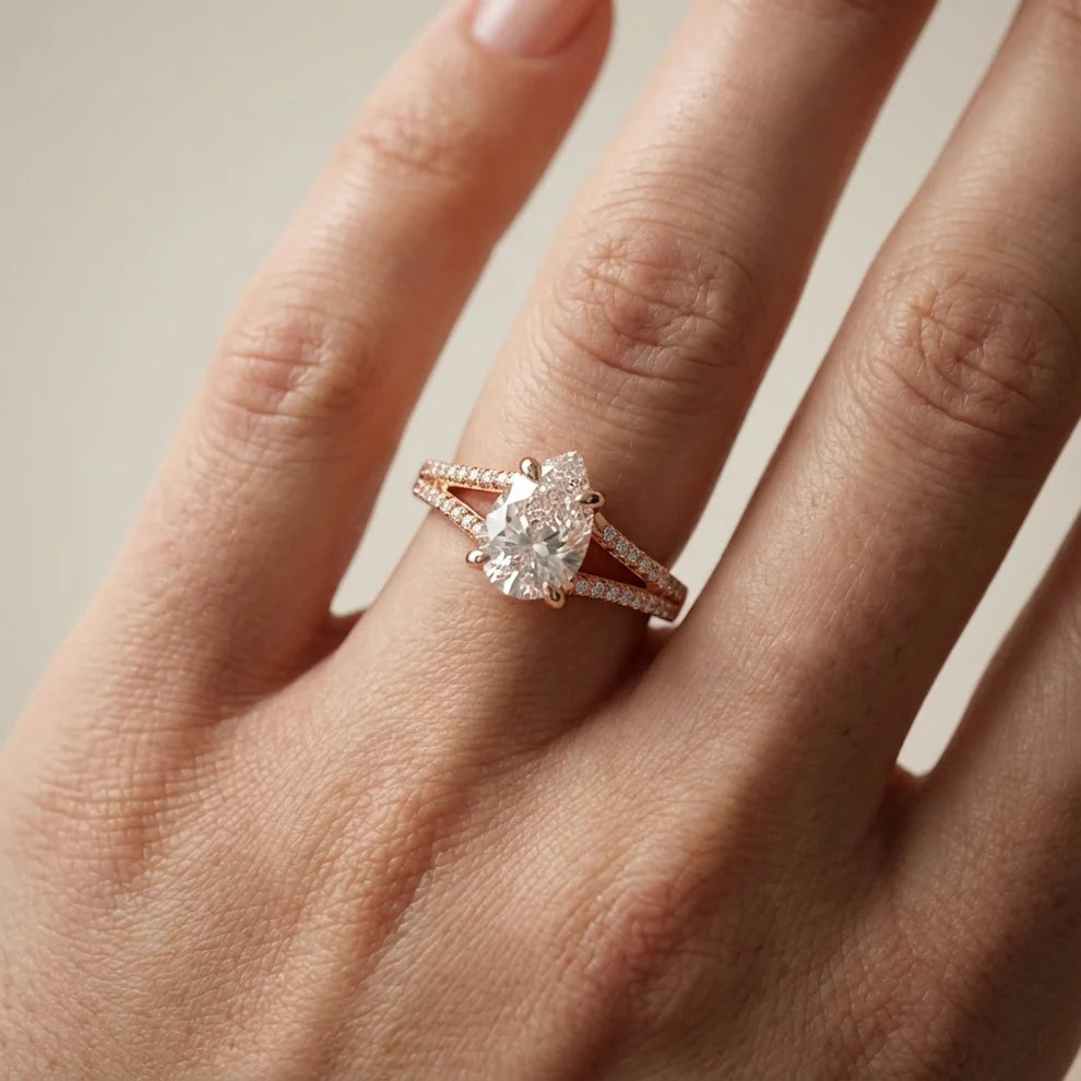 Eternal Embrace Solitaire Pear Diamond Engagement & Wedding Ring