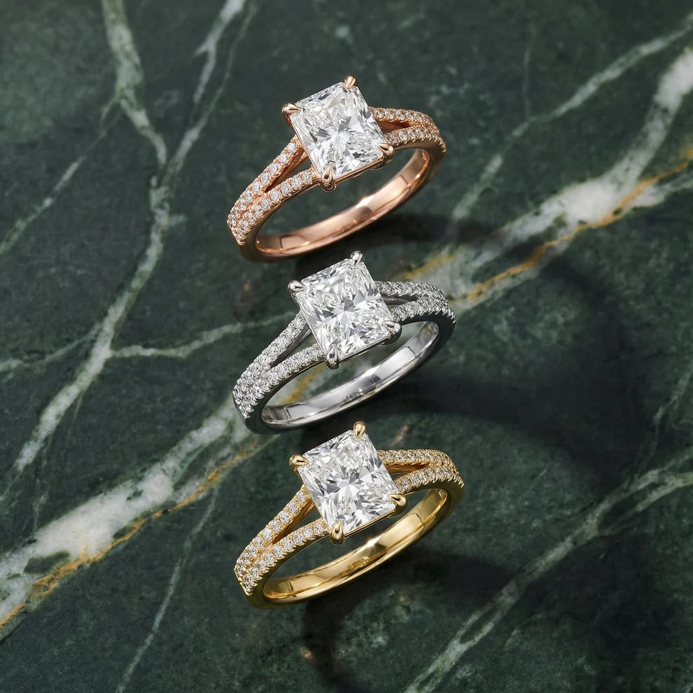 Eternal Embrace Solitaire Radiant Diamond Engagement & Wedding Ring