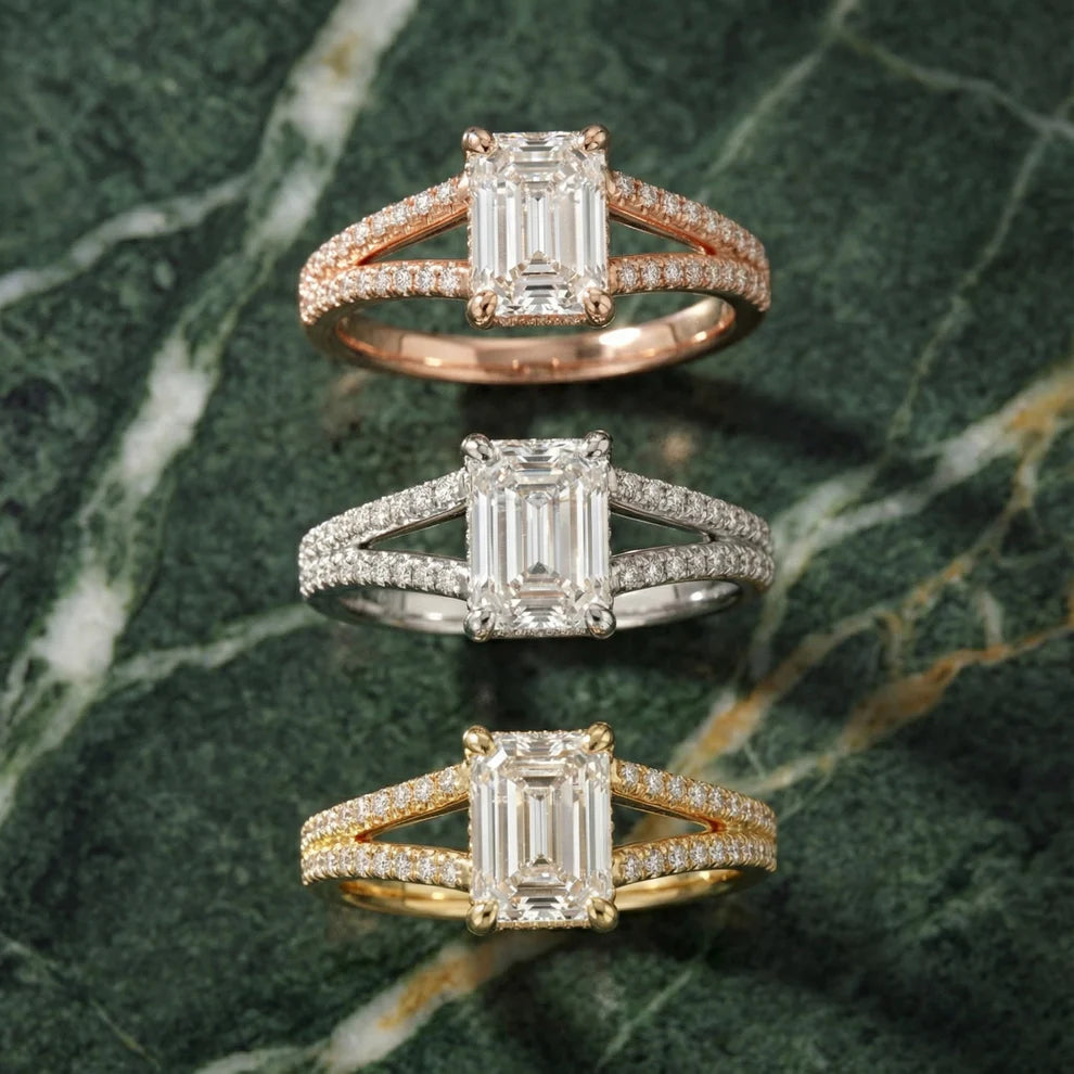 Emerald Diamond Engagement & Wedding Ring