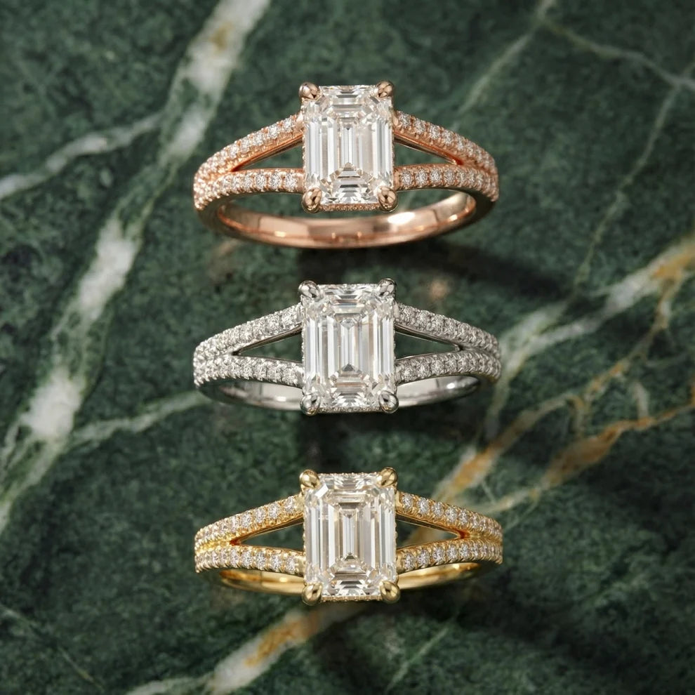 Eternal Embrace Solitaire Emerald Diamond Engagement & Wedding Ring