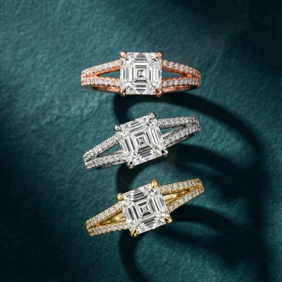 Eternal Embrace Solitaire Asscher Diamond Engagement & Wedding Ring