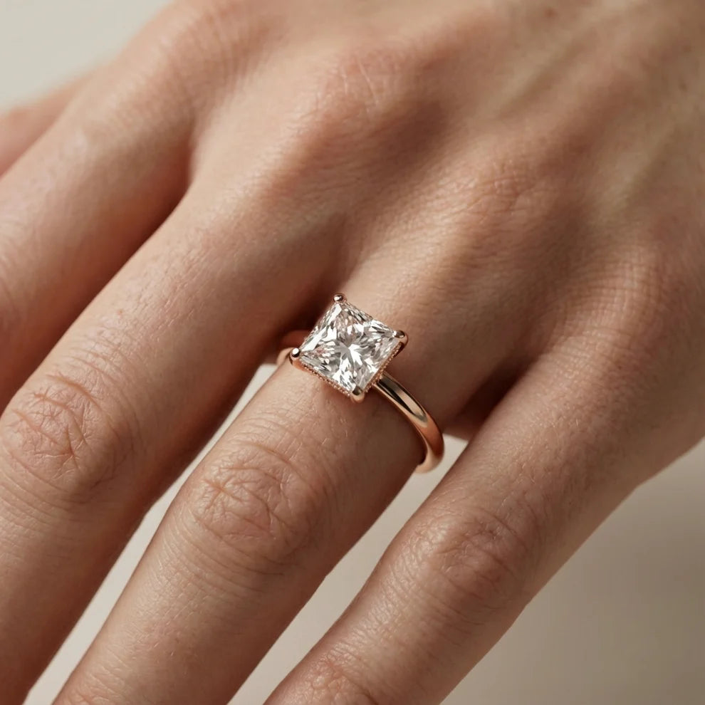 Princess Diamond Engagement & Wedding Ring