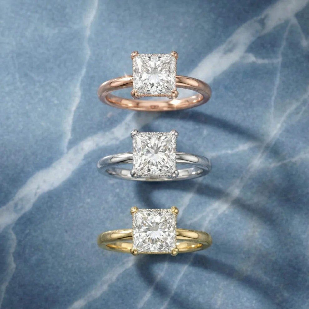 Princess Diamond Engagement & Wedding Ring