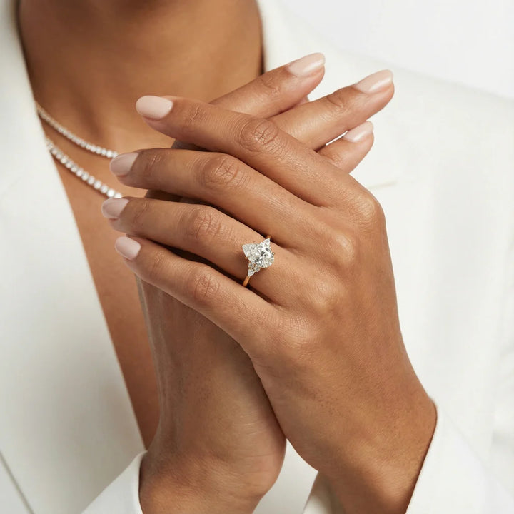 Amelia Three Stone Pear Diamond Engagement & Wedding Ring