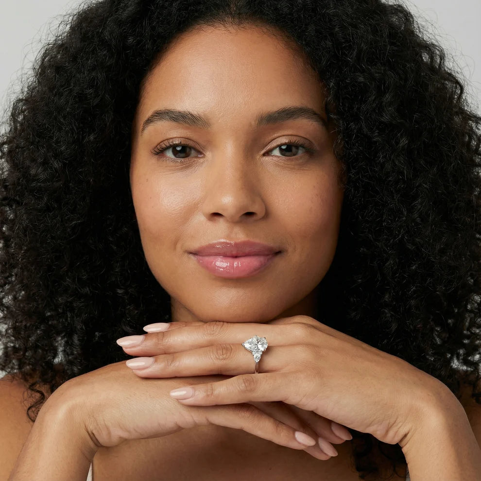 Amelia Three Stone Pear Diamond Engagement & Wedding Ring