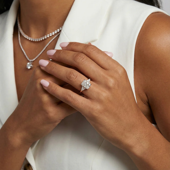 Amelia Three Stone Radiant Diamond Engagement & Wedding Ring
