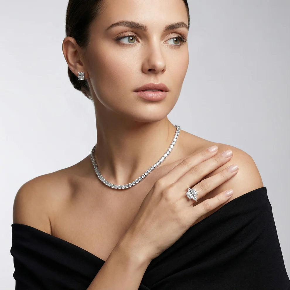 Amelia Three Stone Radiant Diamond Engagement & Wedding Ring