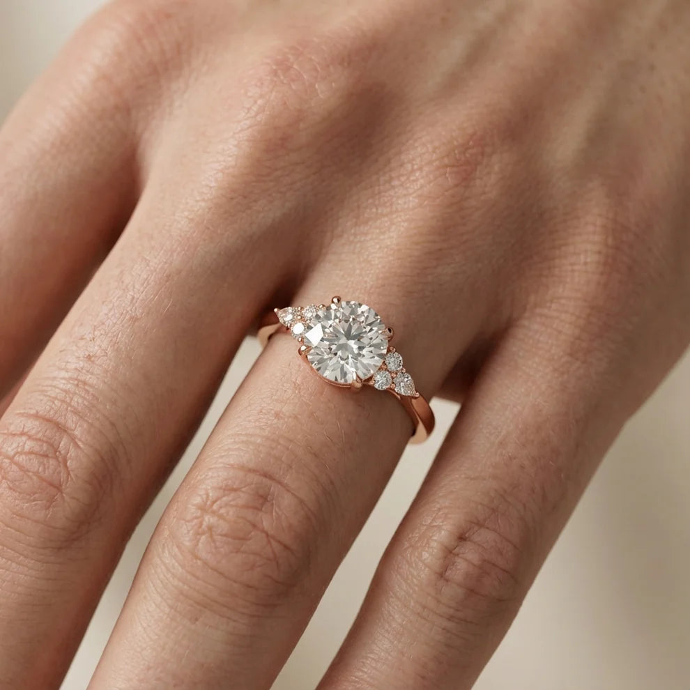 Amelia Three Stone Round Diamond Engagement & Wedding Ring