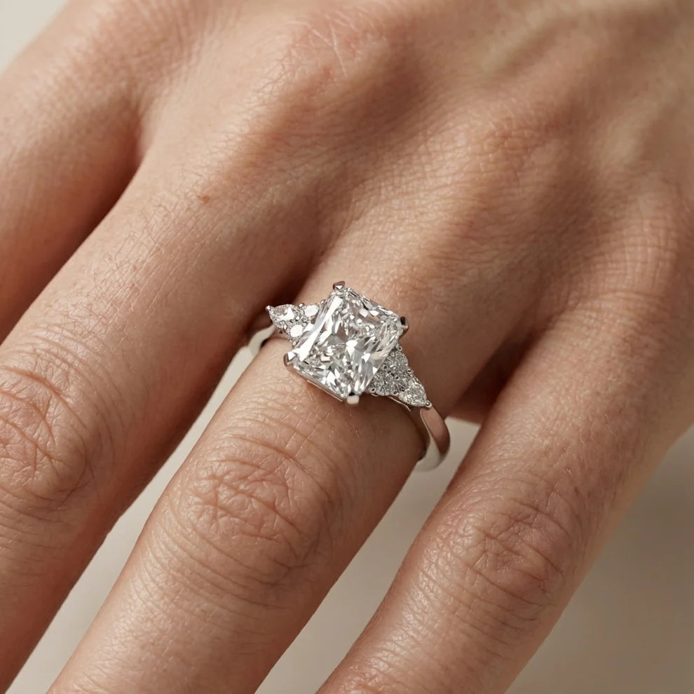 Amelia Three Stone Radiant Diamond Engagement & Wedding Ring
