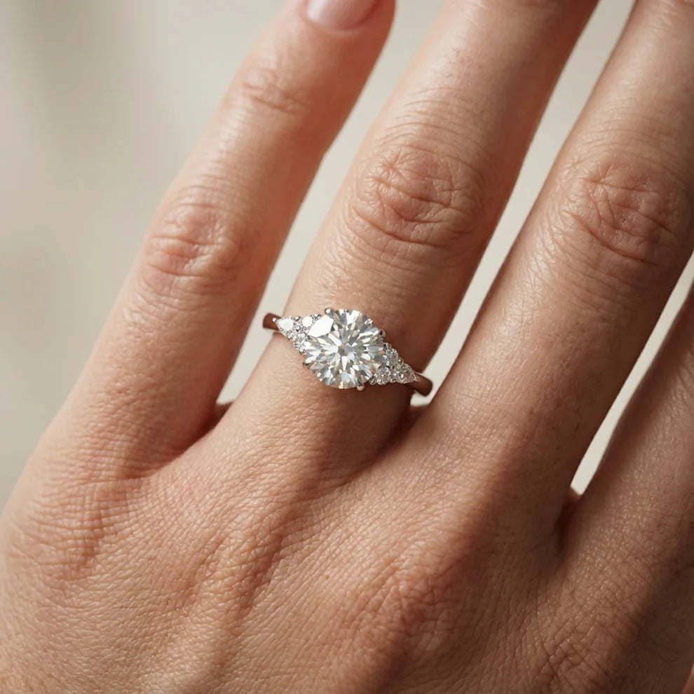Amelia Three Stone Round Diamond Engagement & Wedding Ring