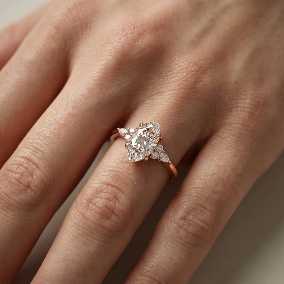 Amelia Three Stone Marquise Diamond Engagement & Wedding Ring