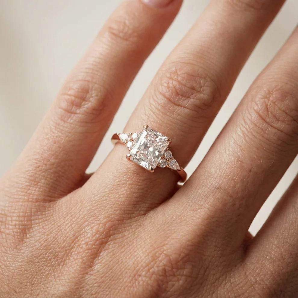 Amelia Three Stone Radiant Diamond Engagement & Wedding Ring