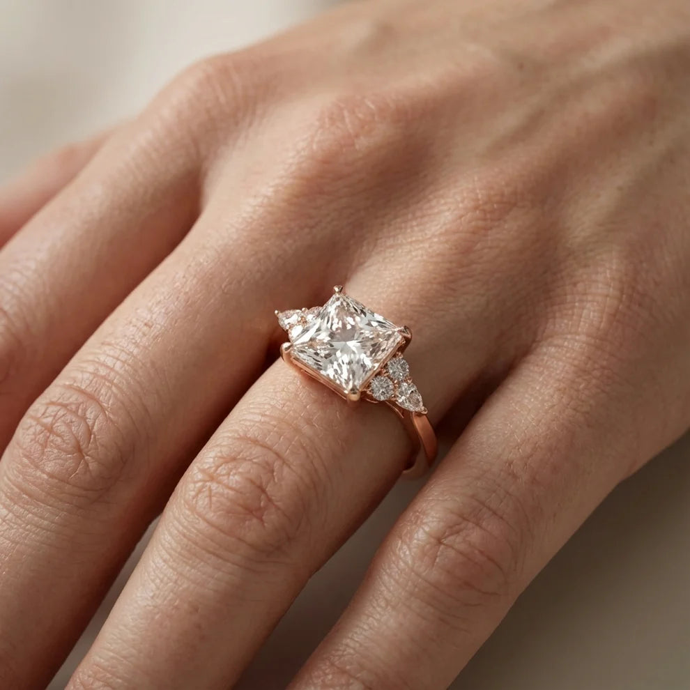 Amelia Three Stone Princess Diamond Engagement & Wedding Ring