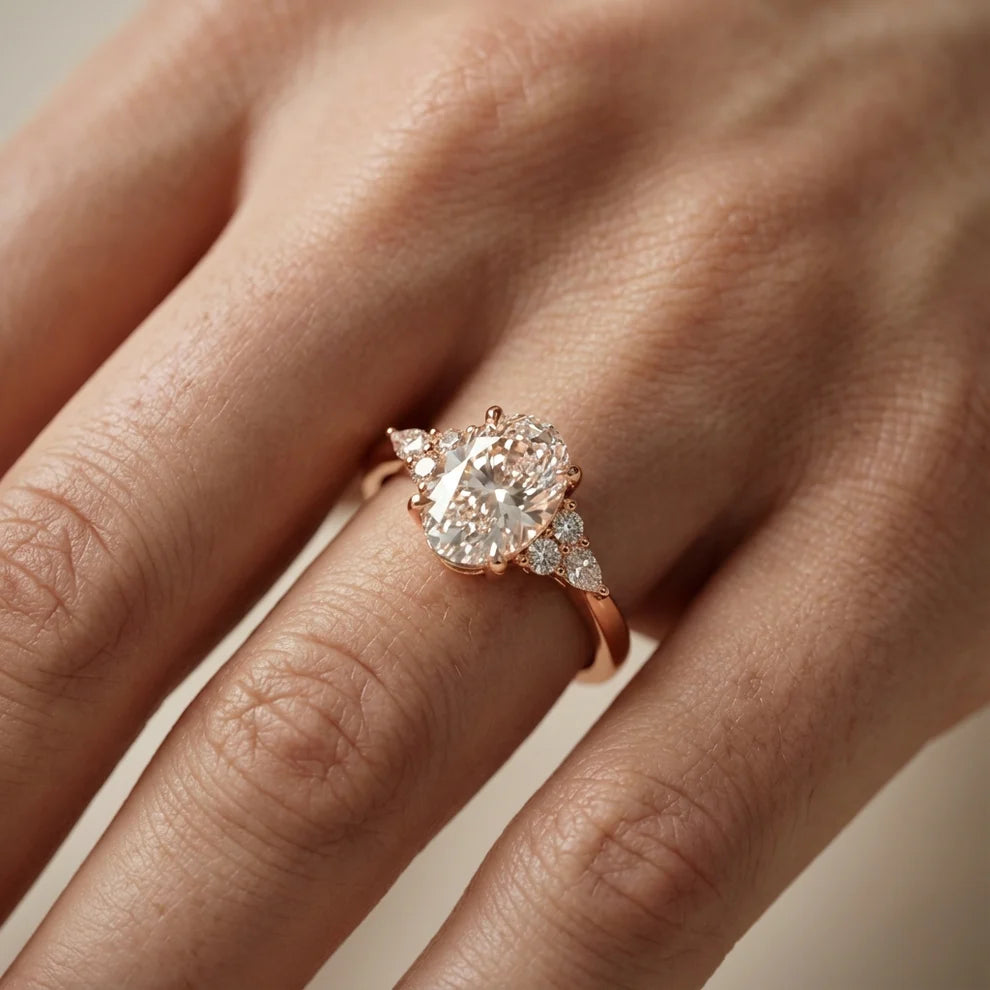 Amelia Three Stone Oval Diamond Engagement & Wedding Ring