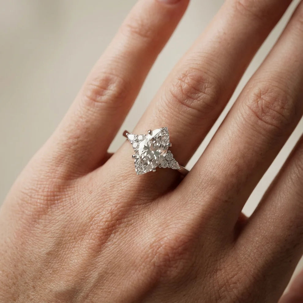 Amelia Three Stone Marquise Diamond Engagement & Wedding Ring