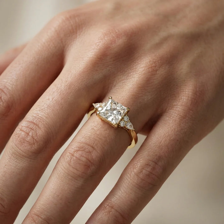 Amelia Three Stone Princess Diamond Engagement & Wedding Ring
