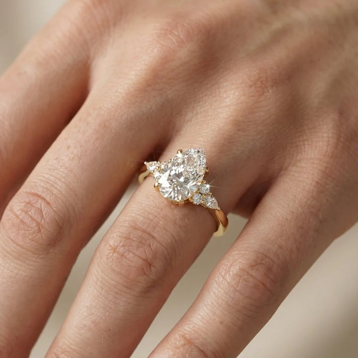 Amelia Three Stone Pear Diamond Engagement & Wedding Ring