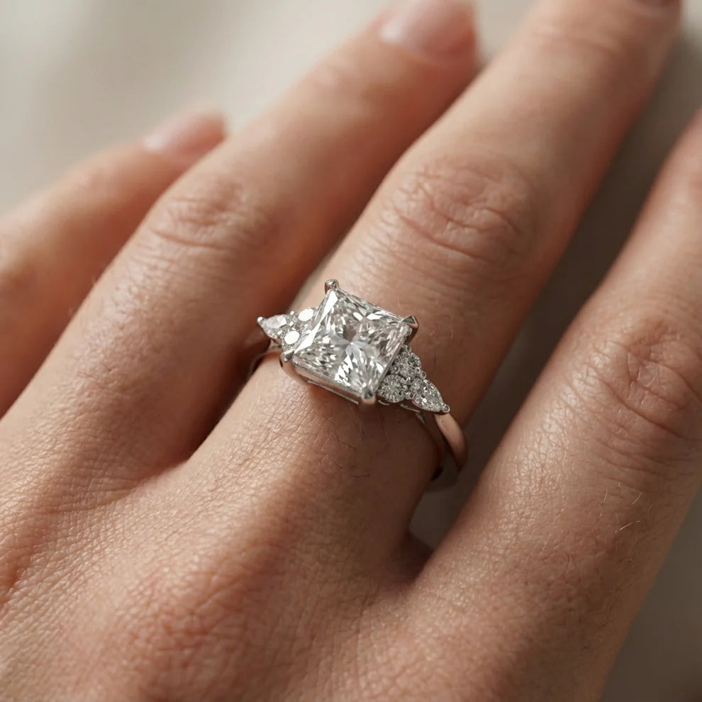 Amelia Three Stone Princess Diamond Engagement & Wedding Ring