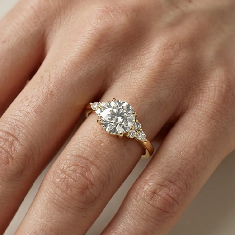 Amelia Three Stone Round Diamond Engagement & Wedding Ring