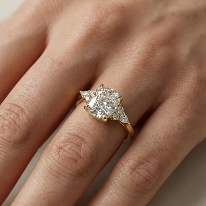 Amelia Three Stone Cushion Diamond Engagement & Wedding Ring