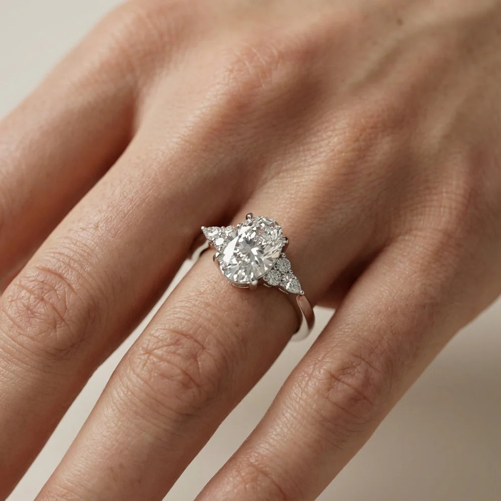 Amelia Three Stone Oval Diamond Engagement & Wedding Ring