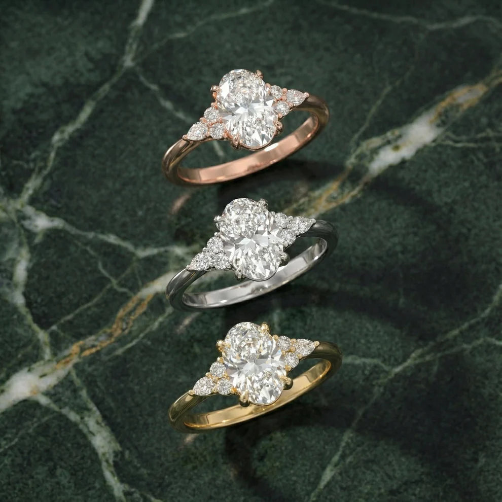 Amelia Three Stone Oval Diamond Engagement & Wedding Ring