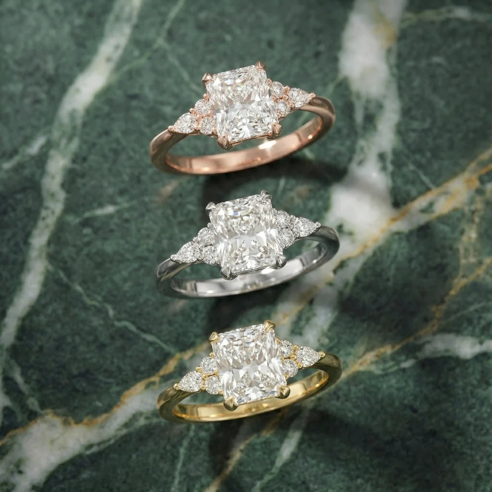 Amelia Three Stone Radiant Diamond Engagement & Wedding Ring