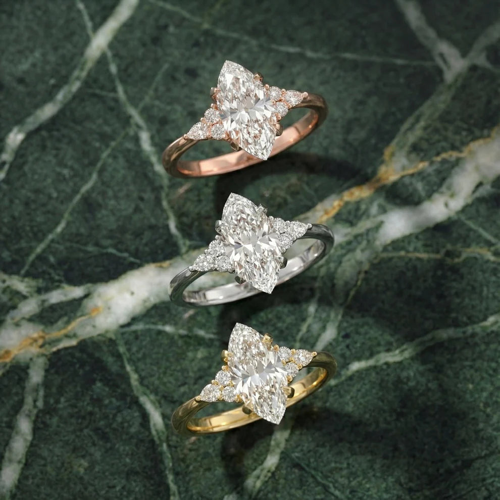 Amelia Three Stone Marquise Diamond Engagement & Wedding Ring
