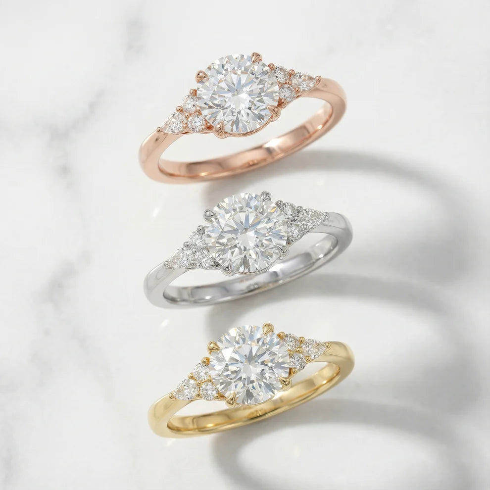 Amelia Three Stone Round Diamond Engagement & Wedding Ring