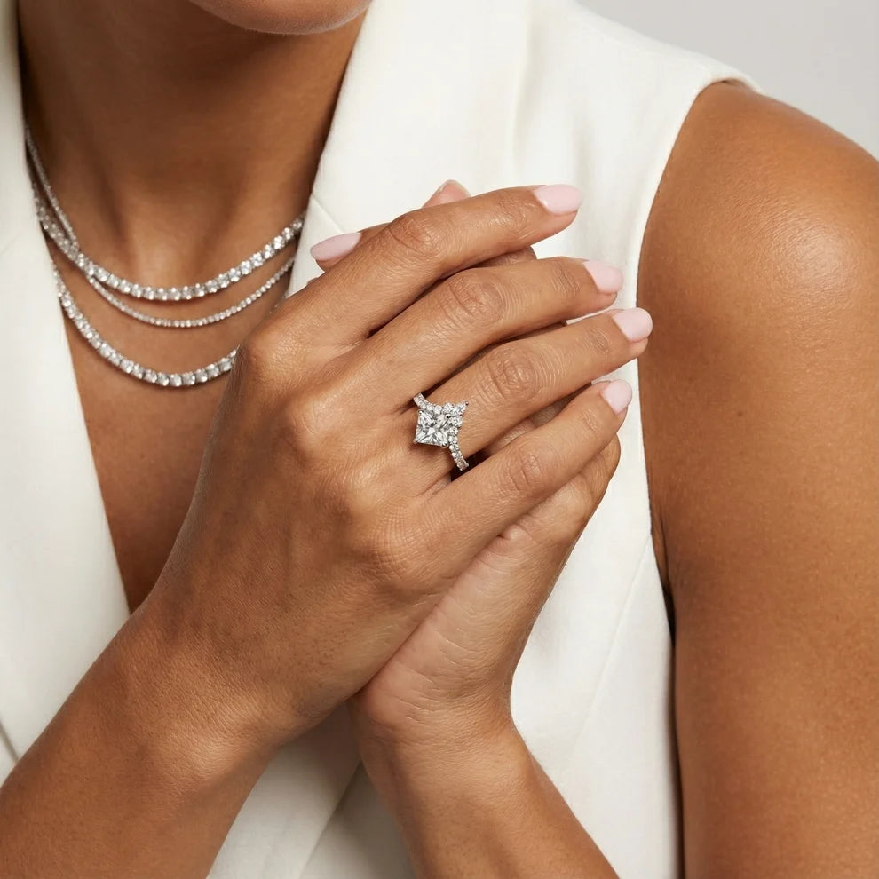 Isabella Legacy Side Stone Princess Diamond Engagement & Wedding Ring