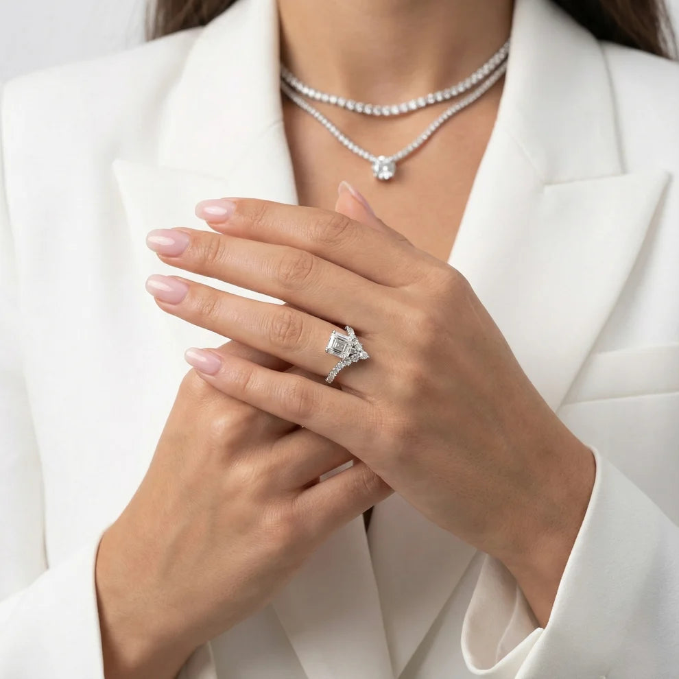 Isabella Legacy Side Stone Asscher Diamond Engagement & Wedding Ring