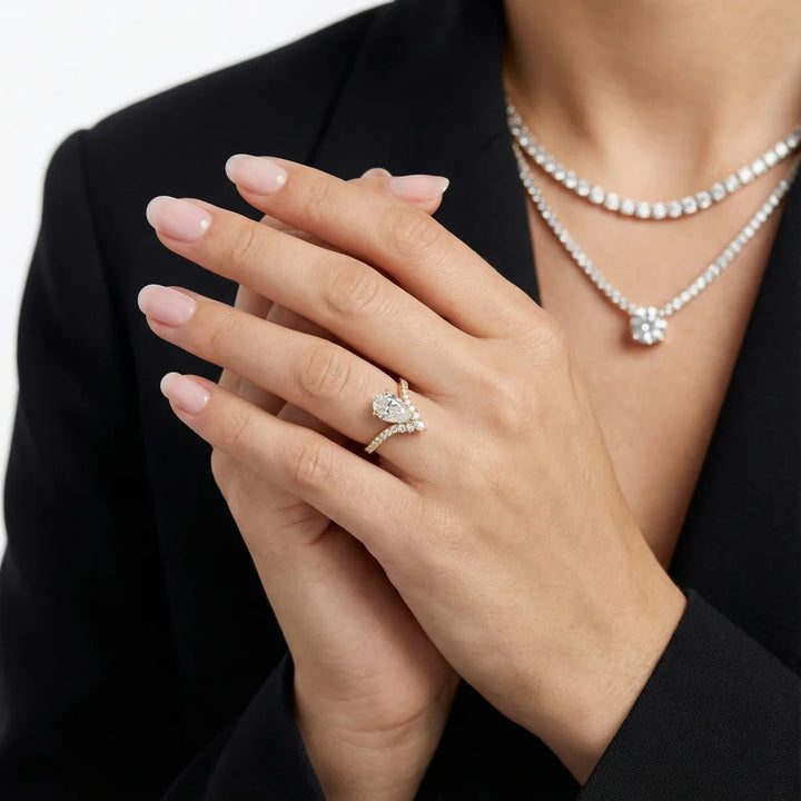 Isabella Legacy Side Stone Pear Diamond Engagement & Wedding Ring