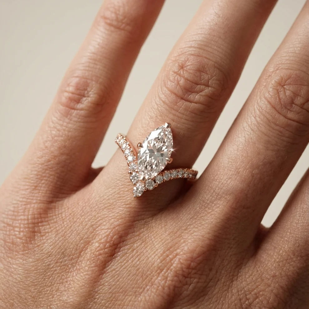Isabella Legacy Side Stone Marquise Diamond Engagement & Wedding Ring