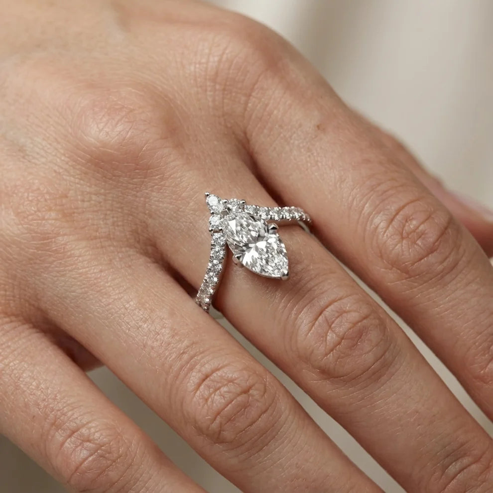 Isabella Legacy Side Stone Marquise Diamond Engagement & Wedding Ring