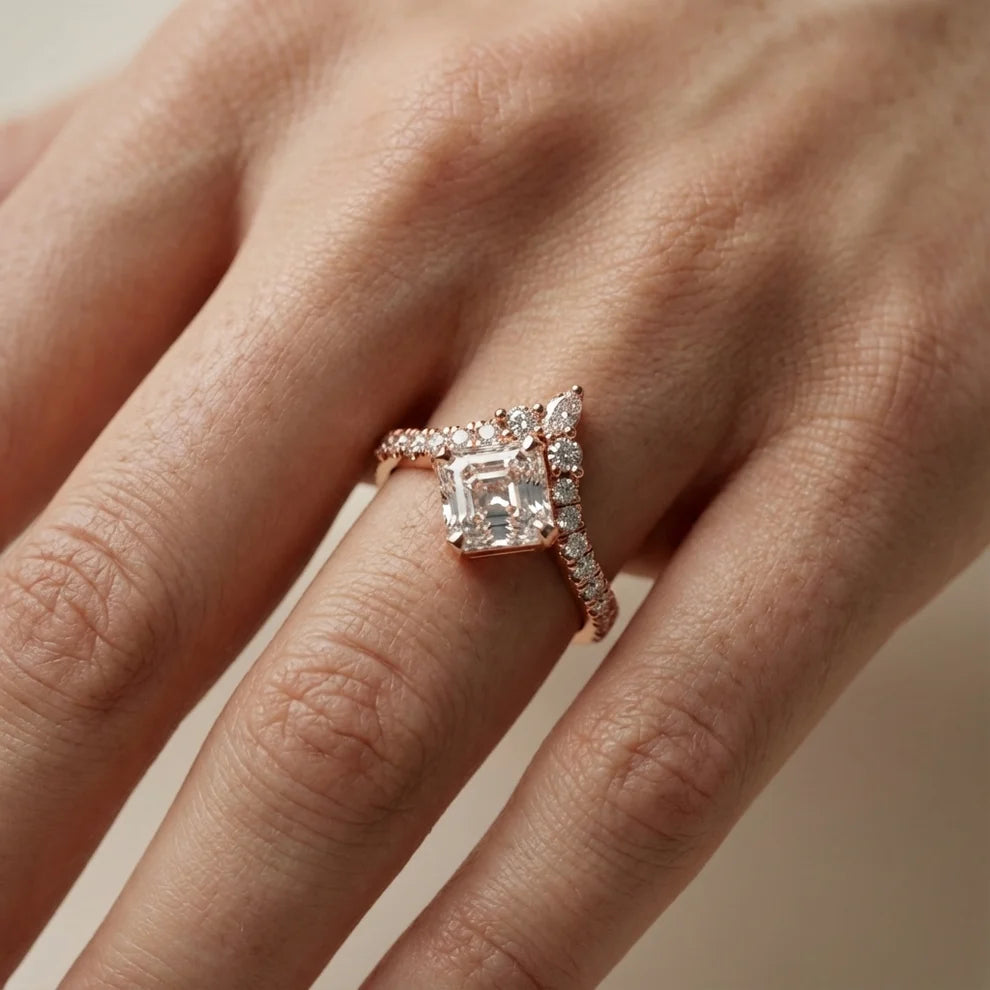 Isabella Legacy Side Stone Asscher Diamond Engagement & Wedding Ring