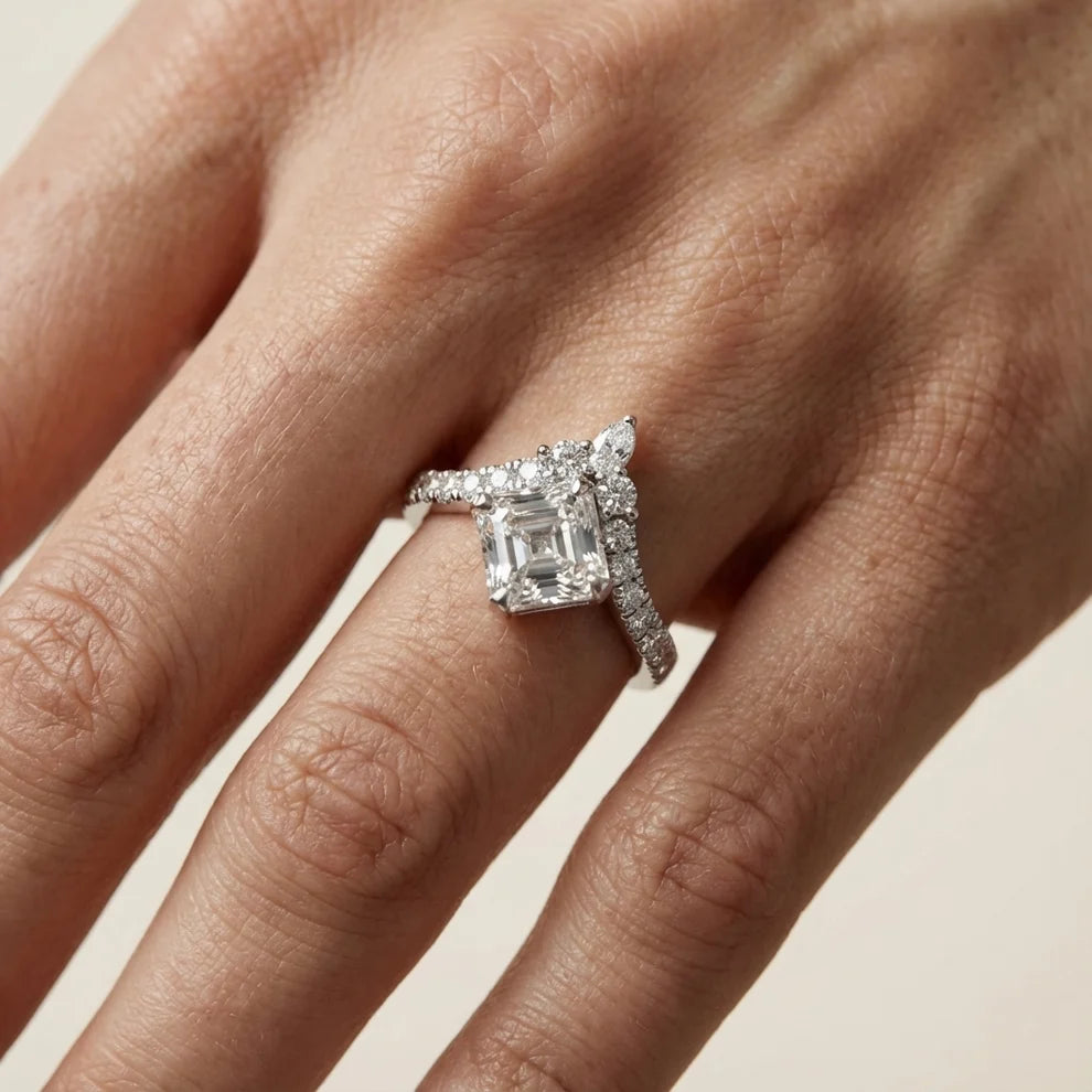 Isabella Legacy Side Stone Asscher Diamond Engagement & Wedding Ring