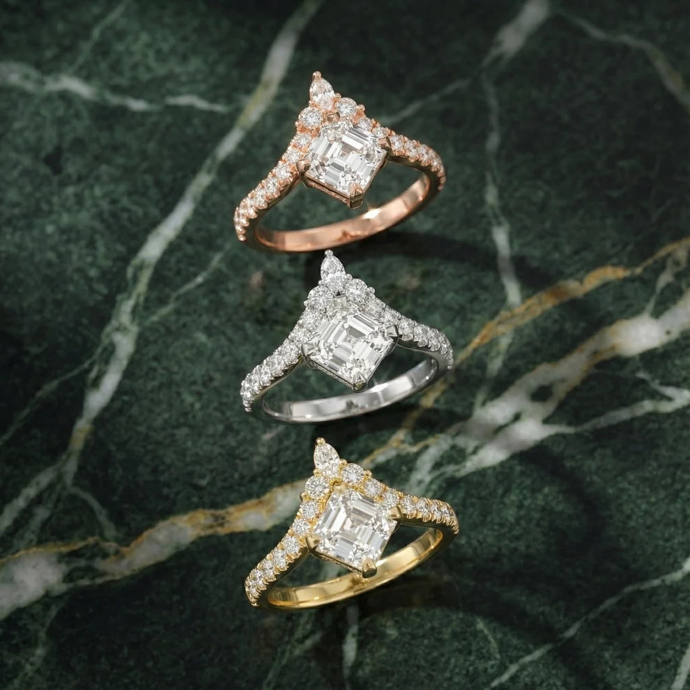 Isabella Legacy Side Stone Asscher Diamond Engagement & Wedding Ring