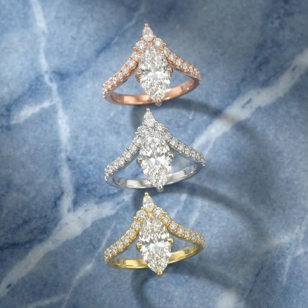 Isabella Legacy Side Stone Marquise Diamond Engagement & Wedding Ring
