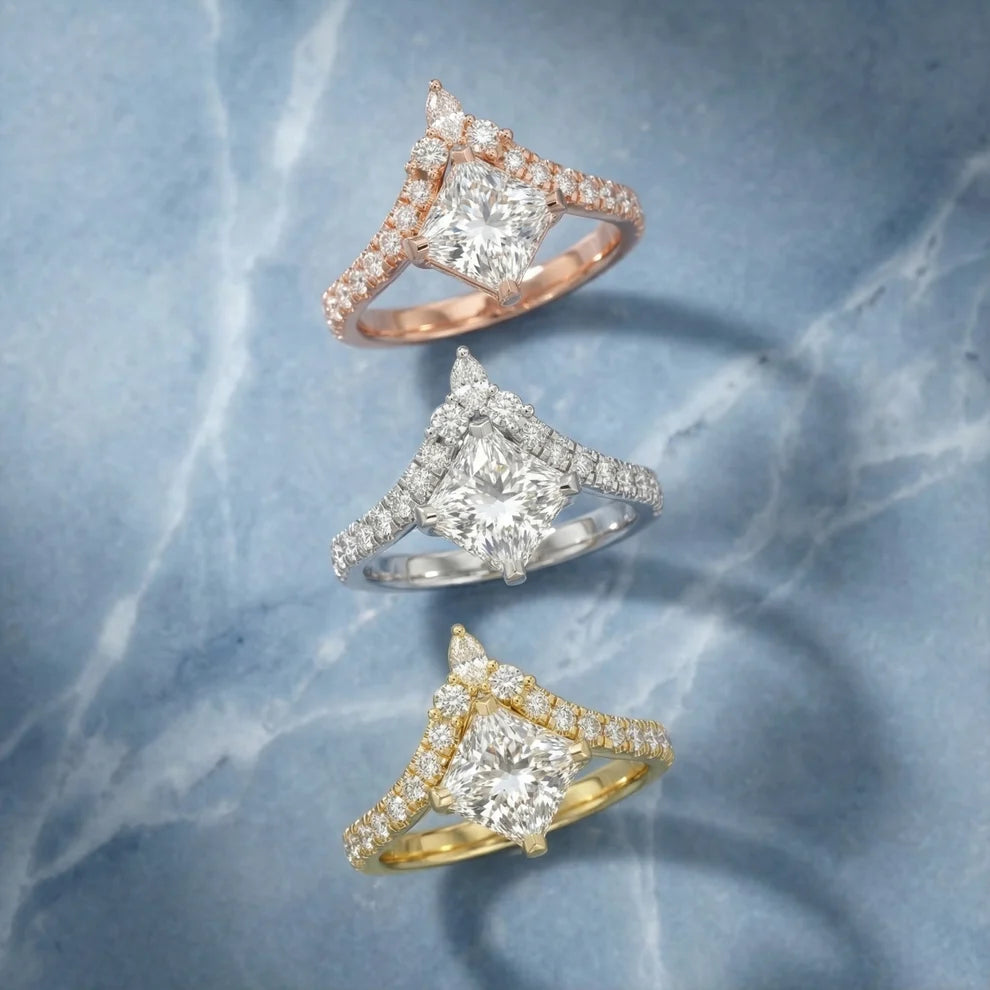 Isabella Legacy Side Stone Princess Diamond Engagement & Wedding Ring