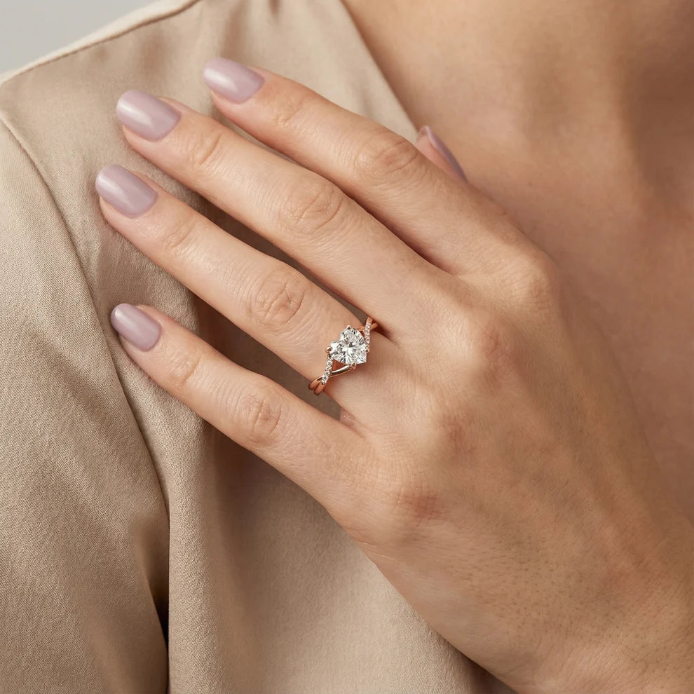 Veronica Twist Side Stone Heart Diamond Engagement & Wedding Ring