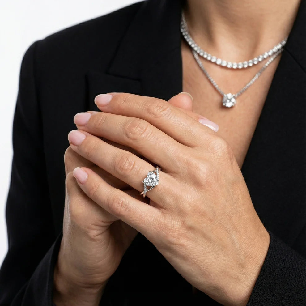Veronica Twist Side Stone Heart Diamond Engagement & Wedding Ring