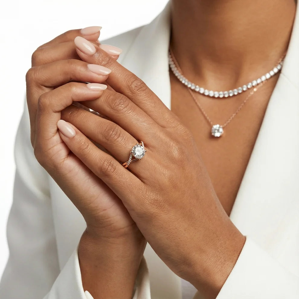 Veronica Twist Side Stone Cushion Diamond Engagement & Wedding Ring