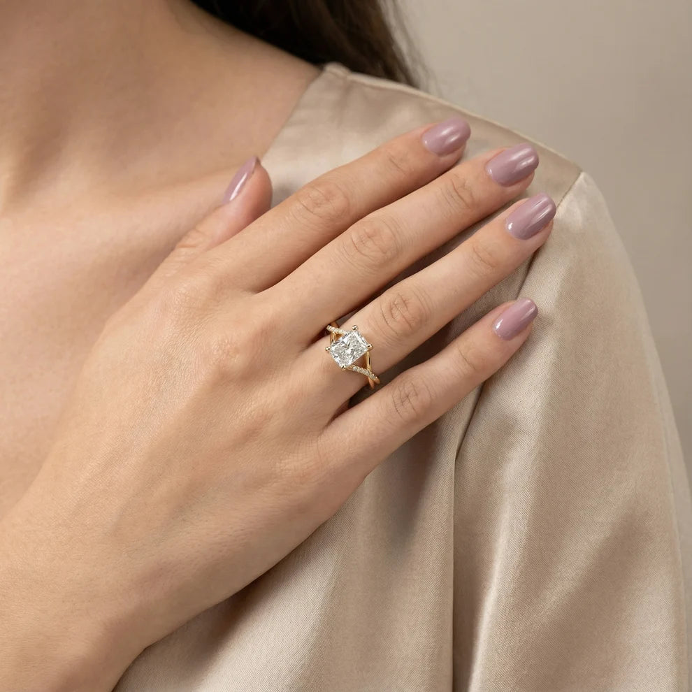 Veronica Twist Side Stone Radiant Diamond Engagement & Wedding Ring