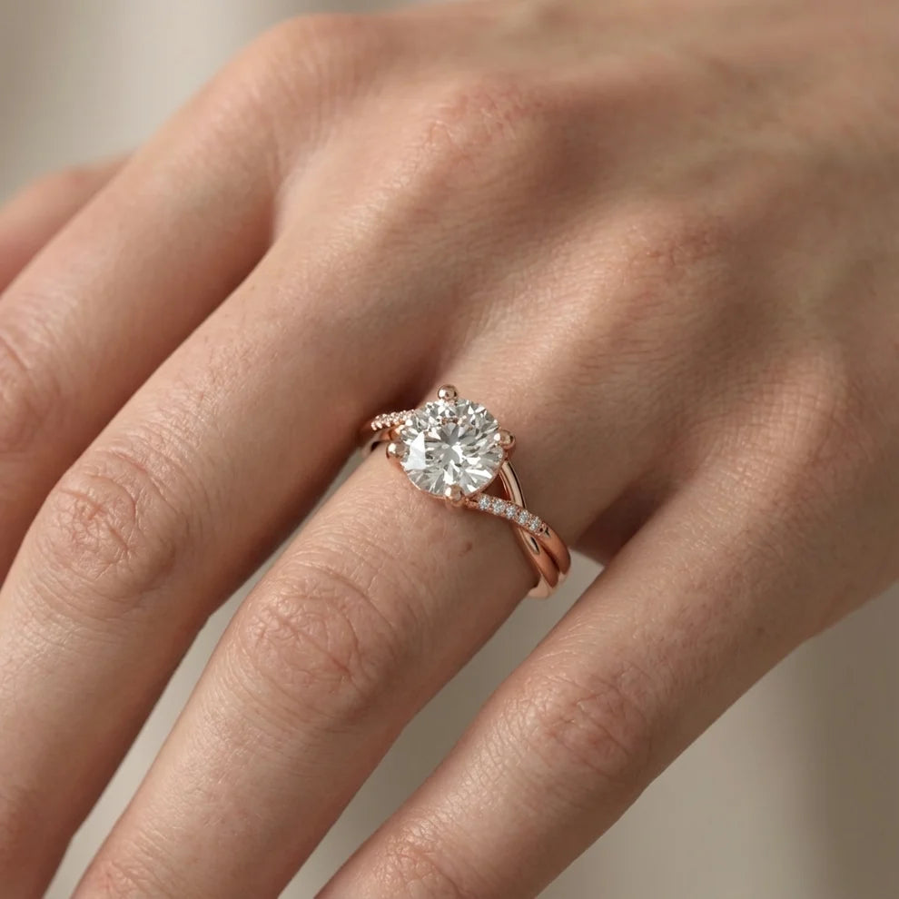 Veronica Twist Side Stone Round Diamond Engagement & Wedding Ring