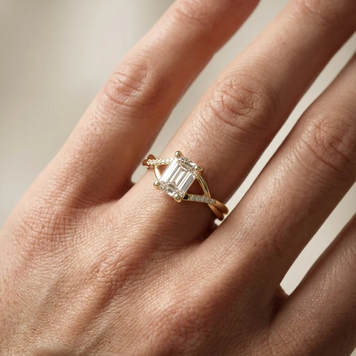 Veronica Twist Side Stone Emerald Diamond Engagement & Wedding Ring