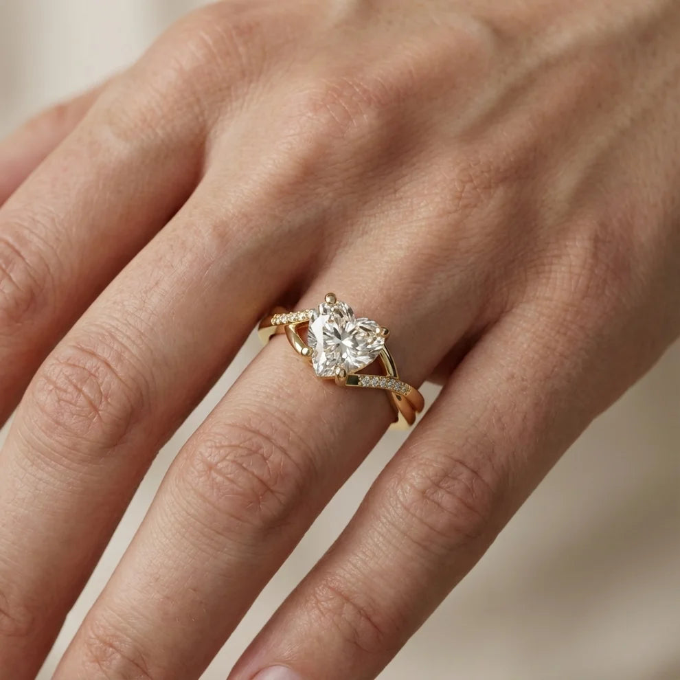 Veronica Twist Side Stone Heart Diamond Engagement & Wedding Ring