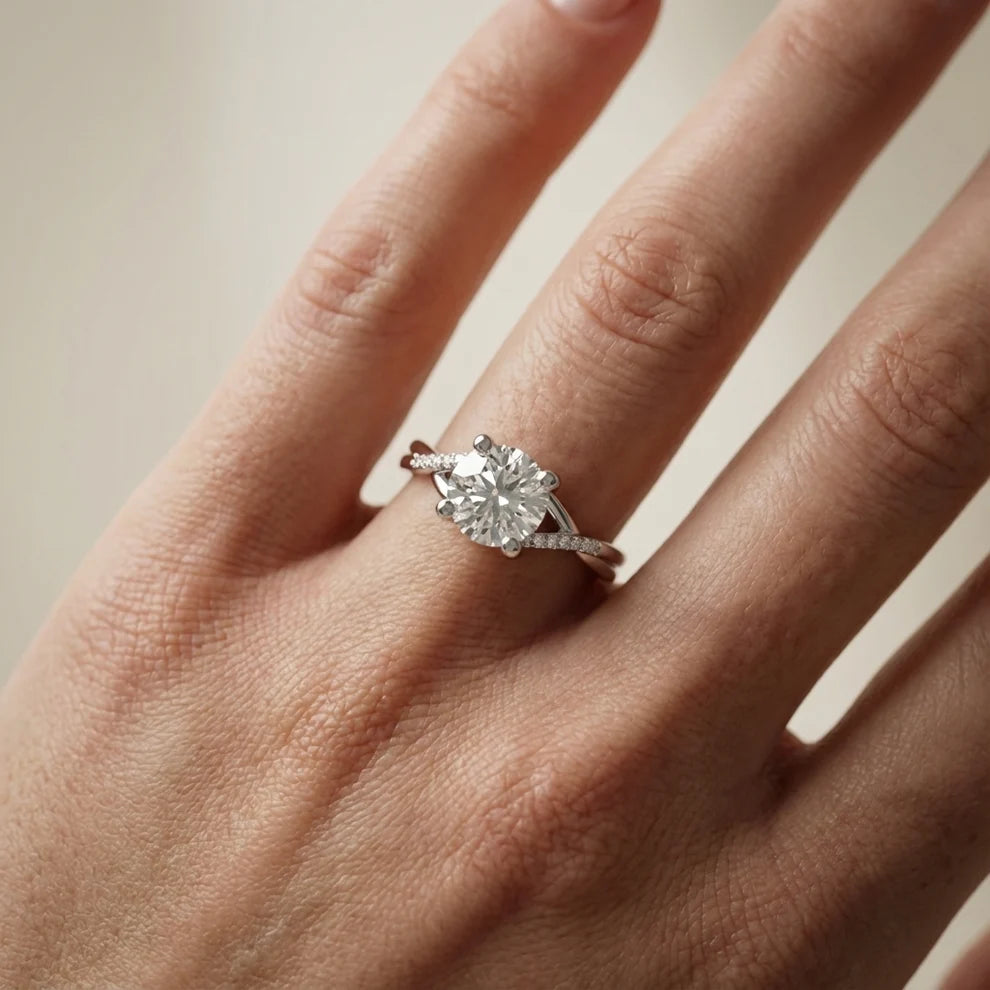 Veronica Twist Side Stone Round Diamond Engagement & Wedding Ring