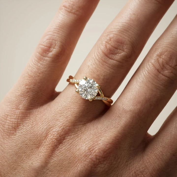 Veronica Twist Side Stone Round Diamond Engagement & Wedding Ring